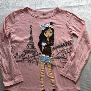Sweet Kiss Pink Long Sleeves T-Shirt A Girl In Paris Girls Size 10/12 Top Casual